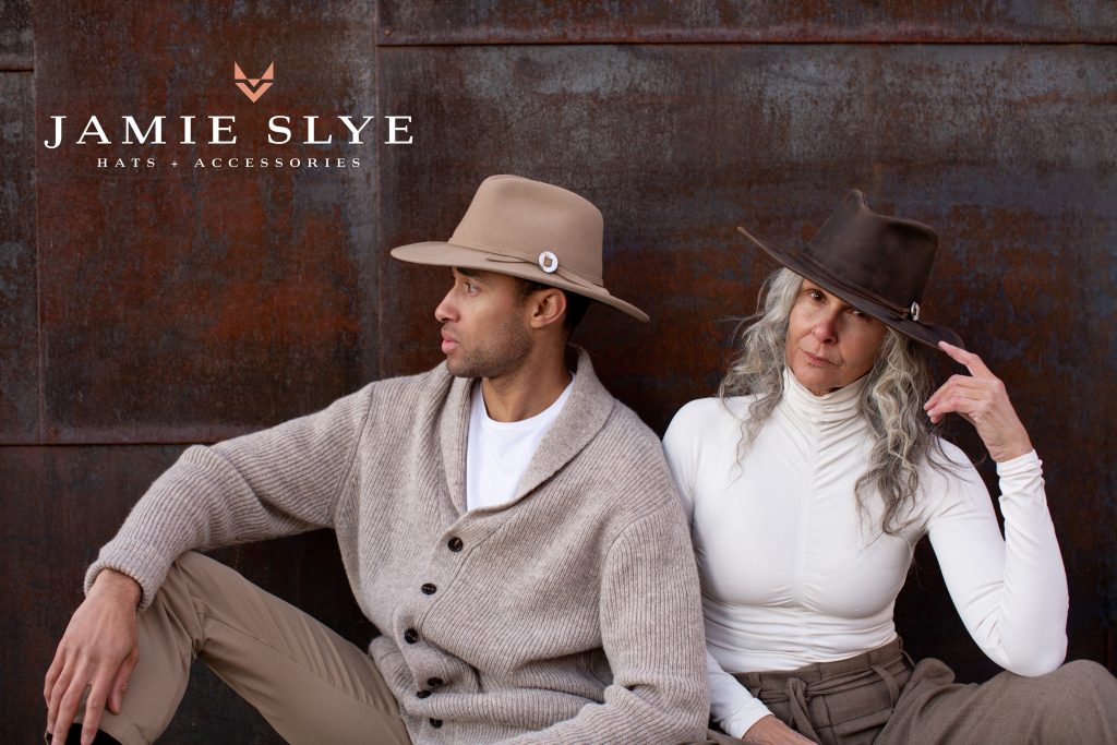 Photo of two models posing with Jamie Slye hats