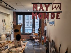 Interior of Ray Monde's art studio in Seattle.