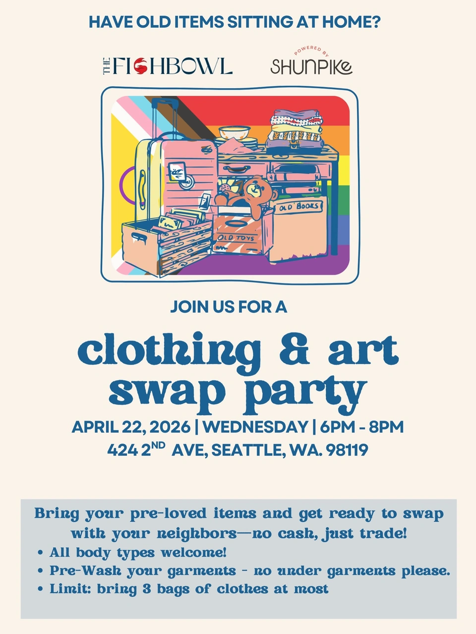 Fishbowl April 22, 2026 Clothing Swap Flyer